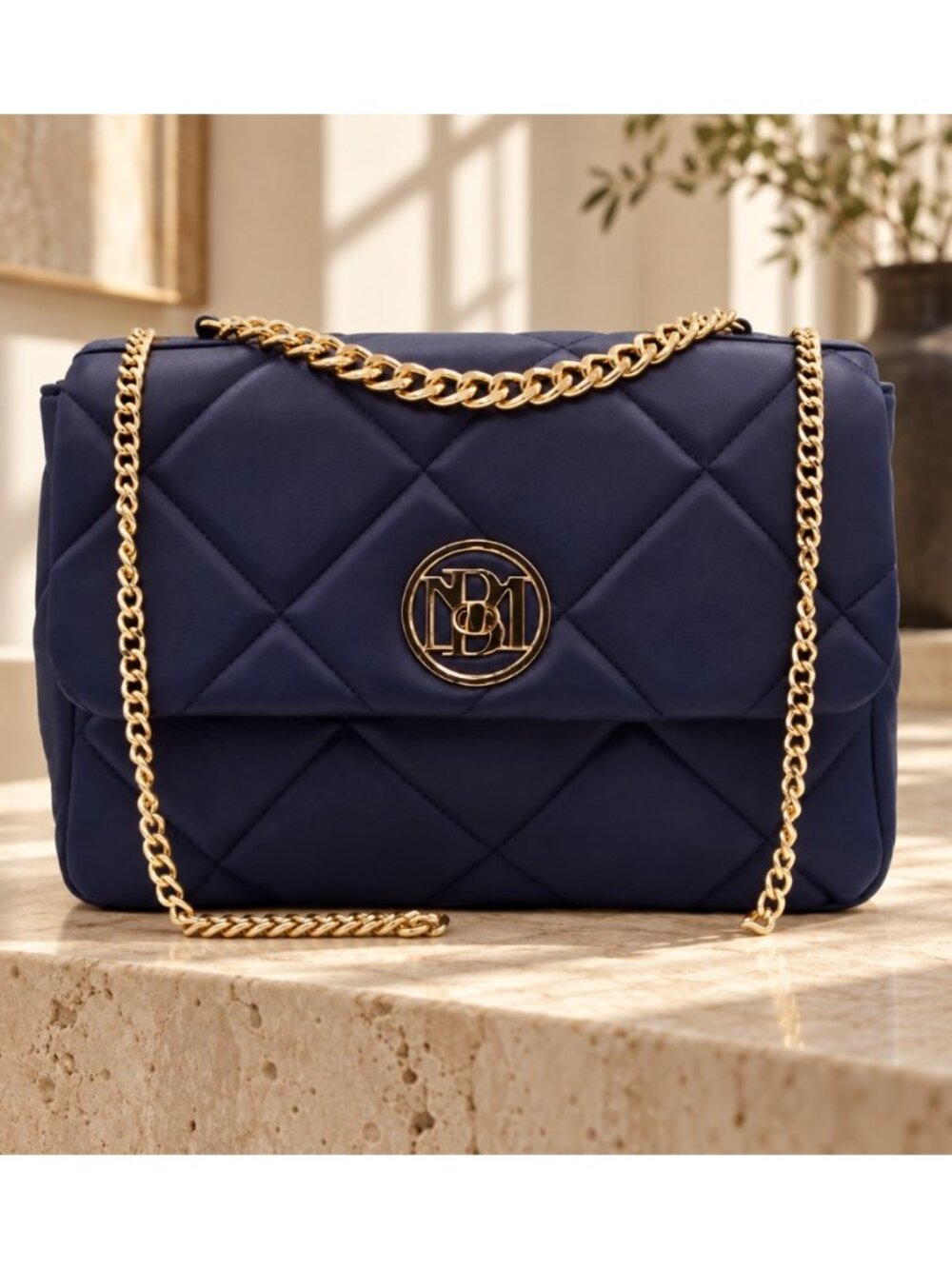 Badgley Mischka BMH-301 Navy Small Quilted Letter Lock Crossbody Bag NWT